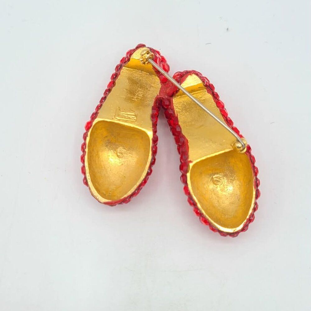 Crystal Ruby Slippers Brooch Red Clear Crystals - Picture 4 of 5